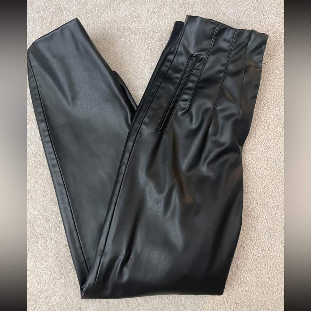 Zara High Waisted Pants Black Leather
